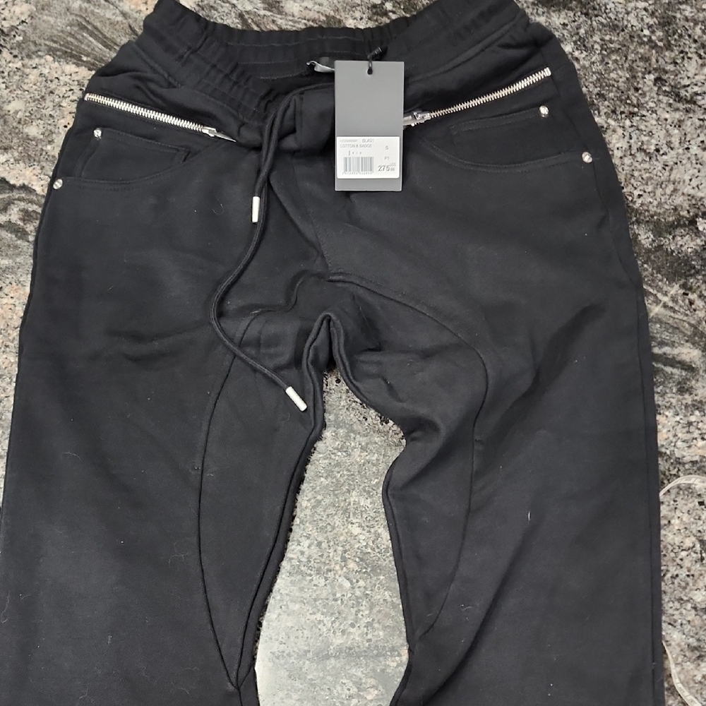 Men's The Kooples Black Jogger Pants with Branded Zipper Pockets Skull Details